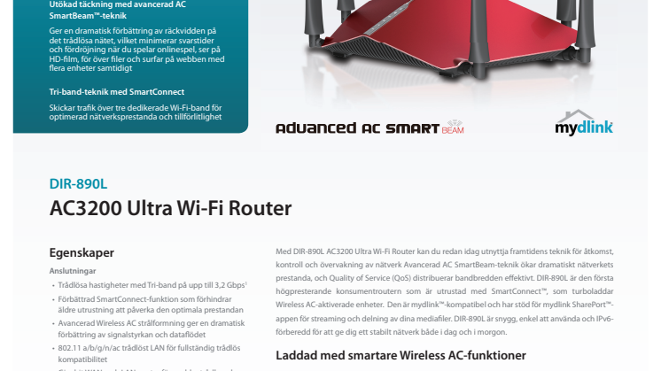 Produktblad, D-Link AC3200 Ultra Wi-Fi Router (DIR-890L) 