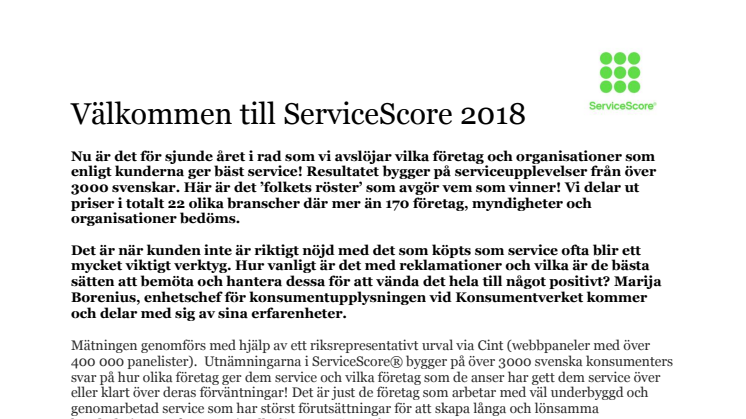 Inbjudan ServiceScore 2018