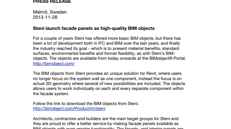 Steni launch facade panels as high-quality BIM objects