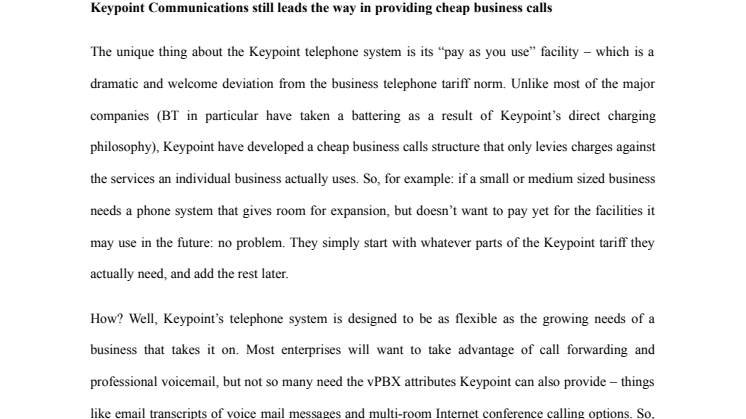 Keypoint Communications still leads the way in providing cheap business calls