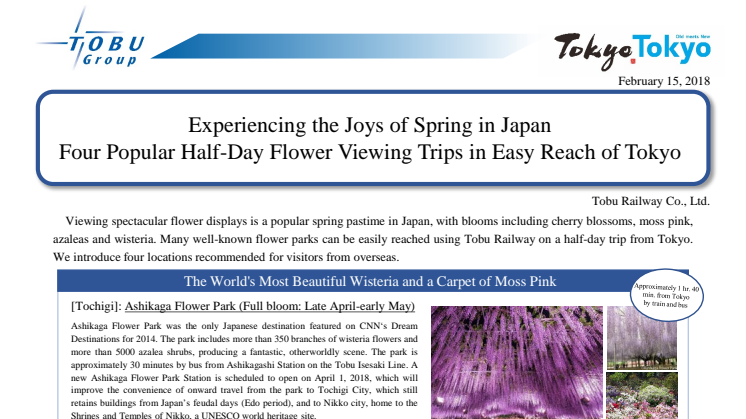 Experiencing the Joys of Spring in Japan  Four Popular Half-Day Flower Viewing Trips in Easy Reach of Tokyo