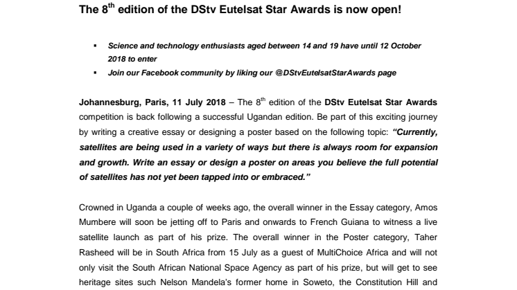 The 8th edition of the DStv Eutelsat Star Awards is now open!