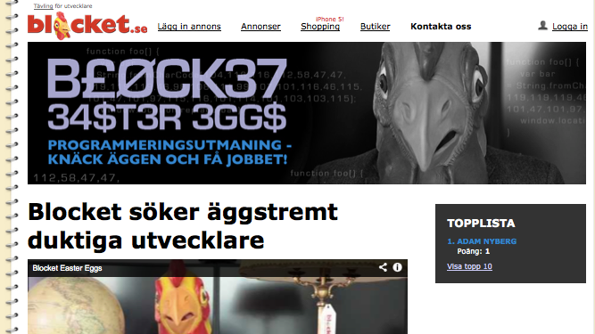 Digital äggjakt i påsk - Blocket vill locka programmerare genom kluriga easter eggs