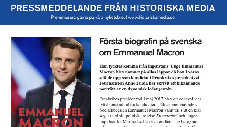 Första biografin på svenska om Emmanuel Macron
