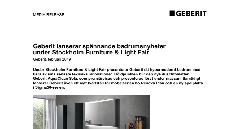 Geberit lanserar spännande badrumsnyheter  under Stockholm Furniture & Light Fair