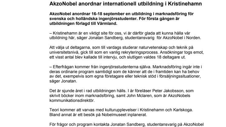 AkzoNobel anordnar internationell utbildning i Kristinehamn