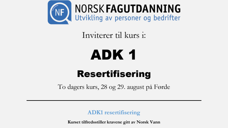 Resertifiseringskurs ADK på Førde 28-29 august 2017