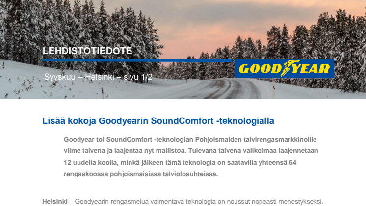 Lisää kokoja Goodyearin SoundComfort -teknologialla 