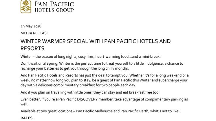 ​Winter Warmer Special with Pan Pacific Hotels and Resorts - Oceania 