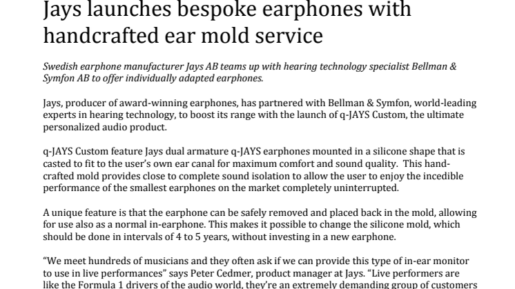Jays launches bespoke earphones with handcrafted ear mold service 