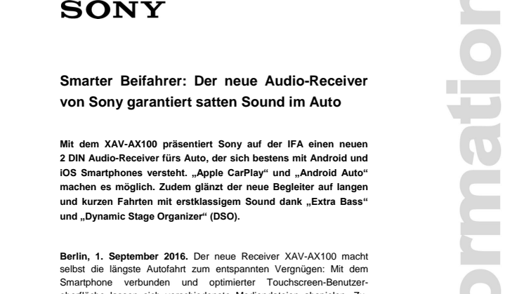 Smarter Beifahrer: Der neue Audio-Receiver von Sony garantiert satten Sound im Auto 