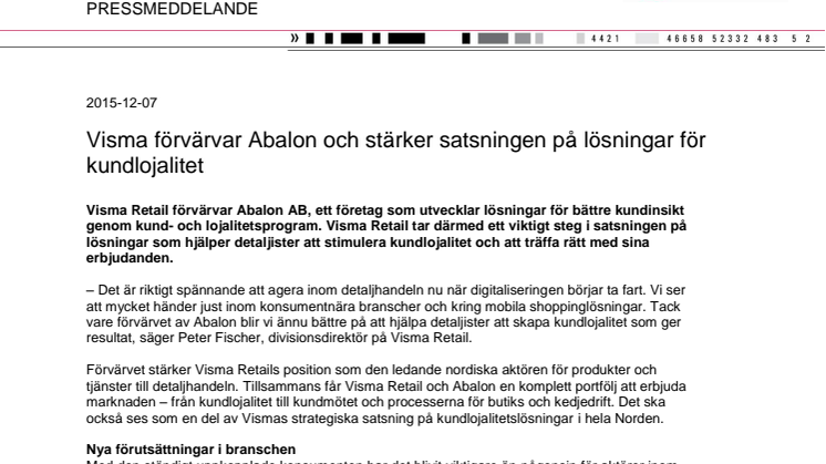 Visma förvärvar Abalon och stärker satsningen på lösningar för kundlojalitet 