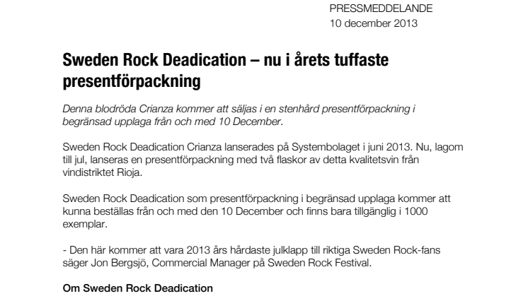 Sweden Rock Deadication – nu i årets tuffaste presentförpackning