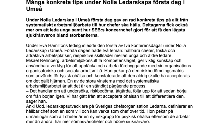 Många konkreta tips under Nolia Ledarskaps första dag i Umeå
