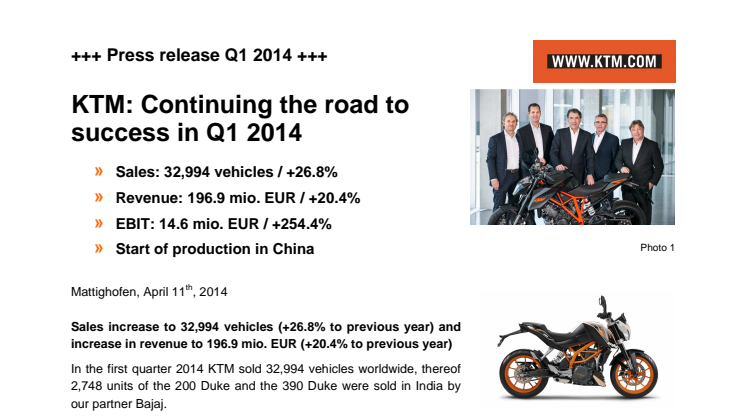 KTM: Continuing the road to success in Q1 2014!