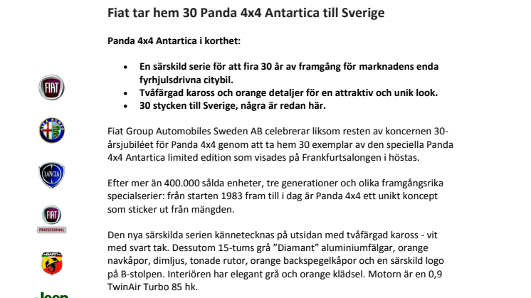 Fiat tar hem 30 Panda 4x4 Antartica till Sverige