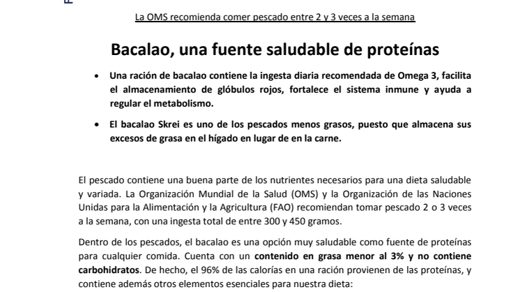 Bacalao, una fuente saludable de proteínas