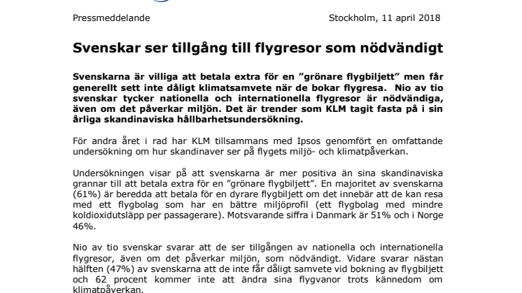 Svenskar ser tillgång till flygresor som nödvändigt