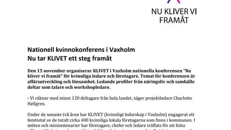 Nationell kvinnokonferens i Vaxholm Nu tar KLIVET ett steg framåt