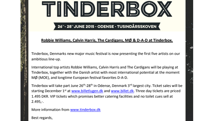 Robbie Williams, Calvin Harris, The Cardigans, MØ & D-A-D at Tinderbox