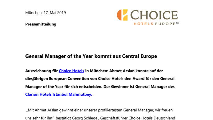 General Manager of the Year kommt aus Central Europe 