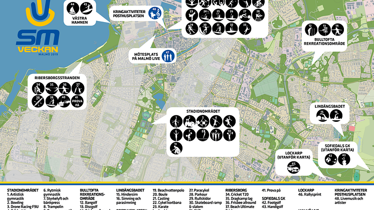 Tävlingsdagar och platser under SM-veckan i Malmö