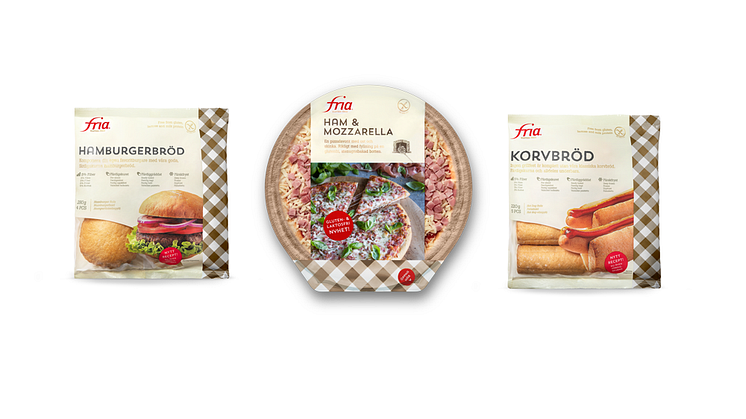 Produktbilde pølse, hamburgerbrød, pizza Fria