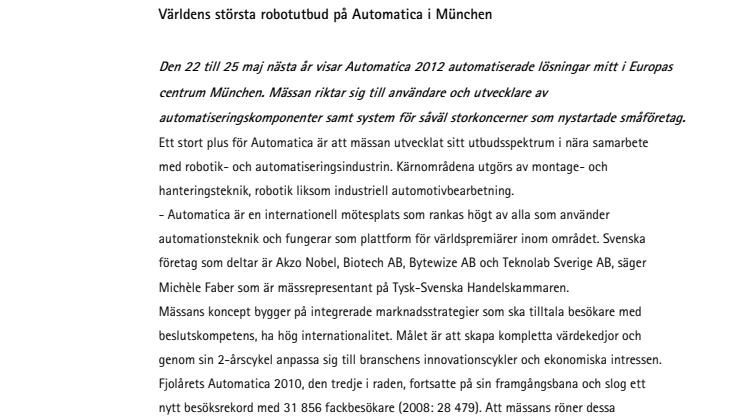 Världens största robotutbud på Automatica i München