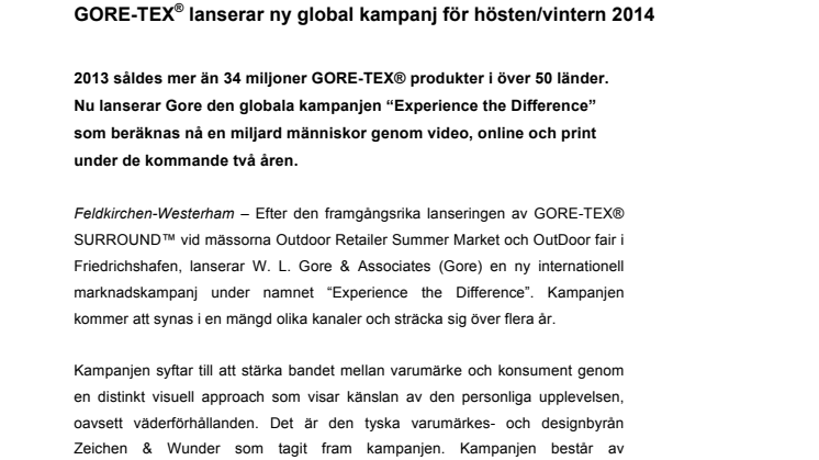GORE-TEX® lanserar ny global kampanj för hösten/vintern 2014