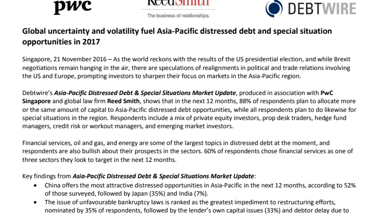 Global uncertainty and volatility fuel Asia-Pacific distressed debt and special situation opportunities in 2017