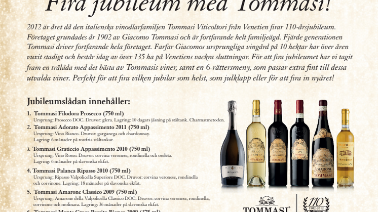 Tommasi jubileumslåda - kommer i beställningssortimentet den 20 november!