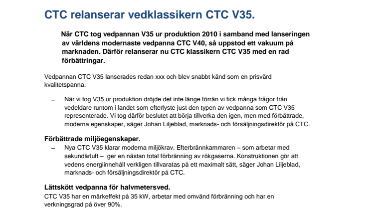CTC relanserar vedklassikern CTC V35.