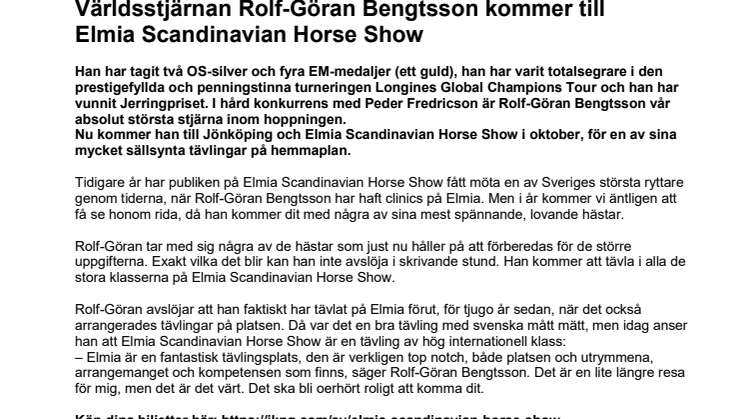 Världsstjärnan Rolf-Göran Bengtsson kommer till Elmia Scandinavian Horse Show