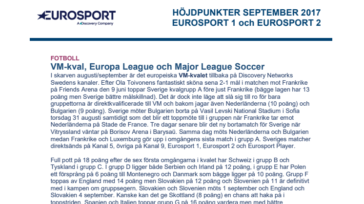 Eurosports höjdpunkter i september - dokument