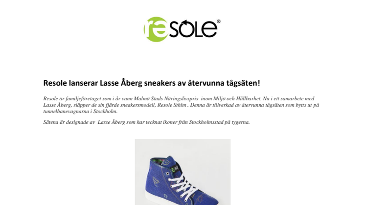 Resole lanserar Lasse Åberg sneakers av återvunna tågsäten