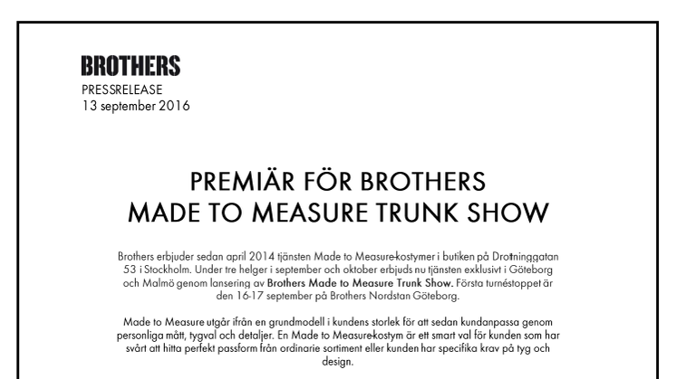 Premiär för Brothers Made to Measure Trunk Show
