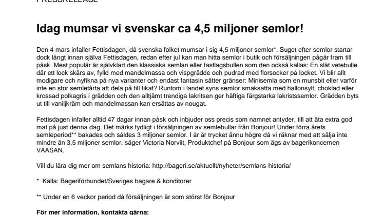 Idag mumsar vi svenskar ca 4,5 miljoner semlor!