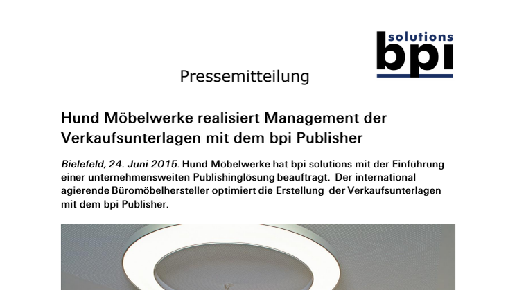 Hund Möbelwerke realisiert Management der Verkaufsunterlagen mit dem bpi Publisher