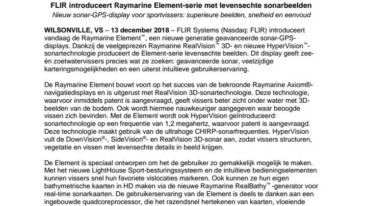 Raymarine: FLIR introduceert Raymarine Element-serie met levensechte sonarbeelden