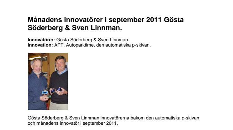 Månadens innovatörer i september 2011 Gösta Söderberg & Sven Linnman.