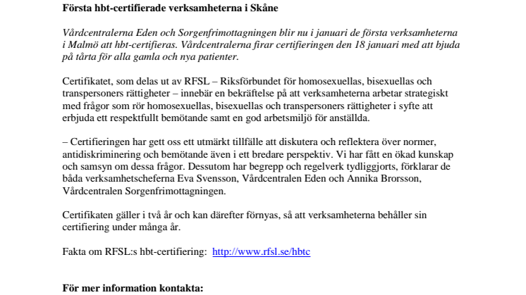 Första hbt-certifierade verksamheterna i Skåne