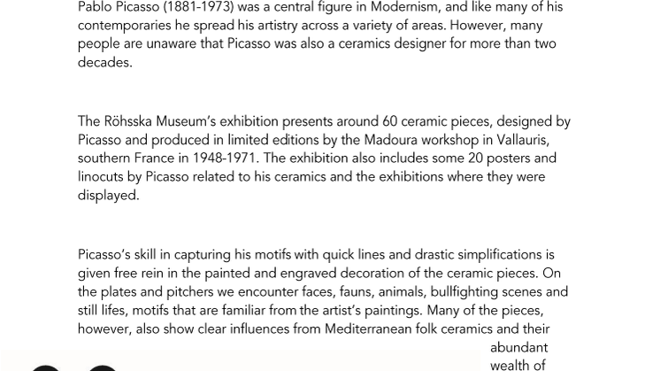 Invitation to Press Preview, 15 May, 13.00. Picasso on a Plate. Ceramics 1948-1971. 