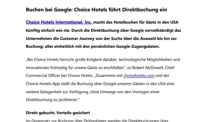 Buchen bei Google: Choice Hotels führt Direktbuchung ein
