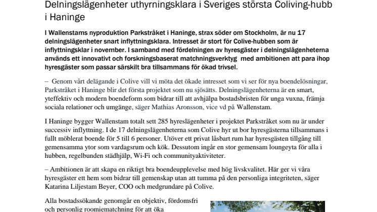 Delningslägenheter uthyrningsklara i Sveriges största Coliving-hubb i Haninge