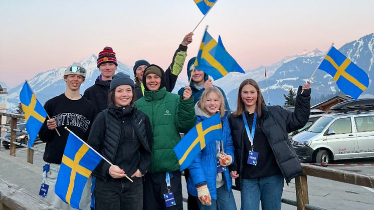 Svenska truppen på Junior-VM i Leysin, Schweiz. Foto: Calle Sköld/SSF.