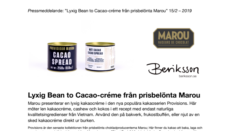 Nyhet – Lyxig Bean to Cacao-créme från prisbelönta Marou