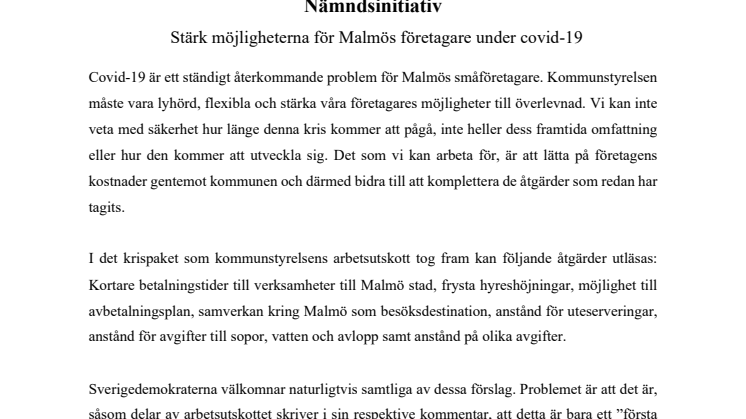 Stärk möjligheterna för Malmös företagare under covid-19