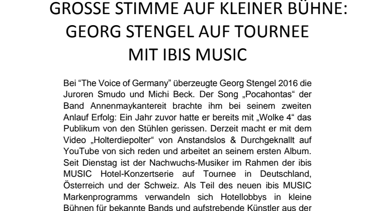Große Stimme auf kleiner Bühne: Georg Stengel auf Tournee mit ibis MUSIC