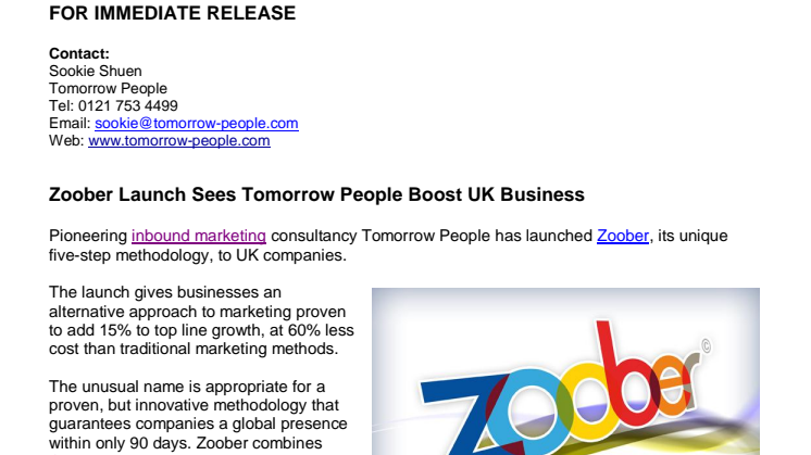 Zoober Launch Sees Tomorrow People Boost UK Business