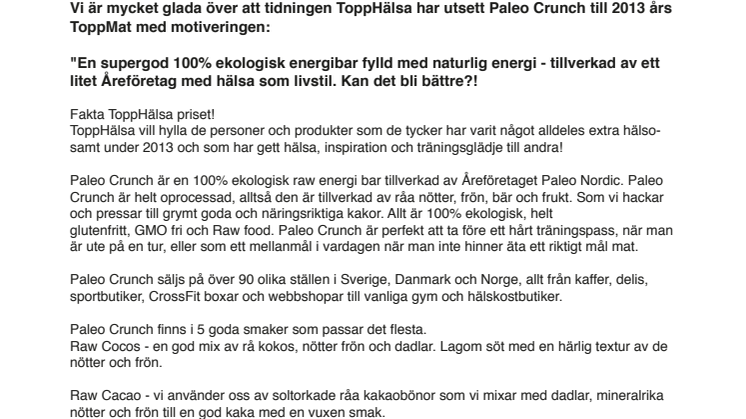 Paleo Crunch - rå energi från Åre är 2013 års ToppMat!